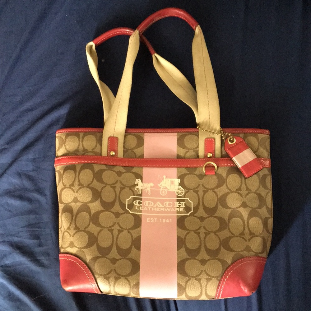 Coach Heritage Handbag/Purse Pink Tan